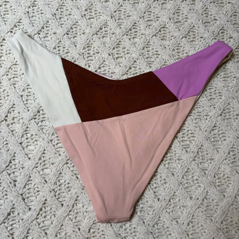NWT L*Space Sea Glass Bikini Bottom‎ Colorblock Pink/Brown/Purple Women’s XL